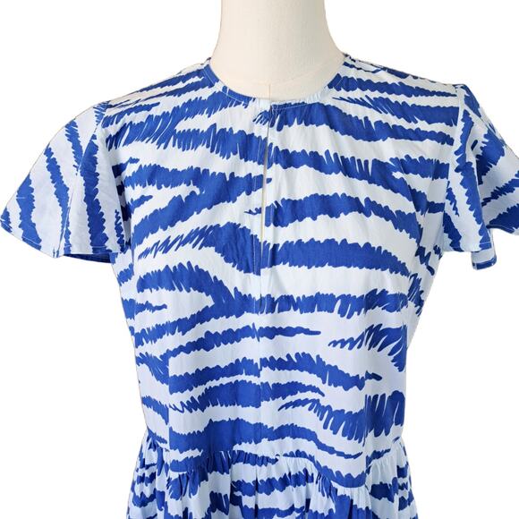 OLIPHANT Dipsy V-Neck Maxi Dress Small Singita Blue White Tiered Flutter Sleeve - Picture 4 of 12